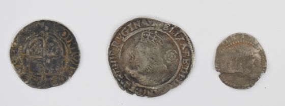 Elizabeth I hammered half groat rose type 1571 and a sixth issue 'two dot' type example, together