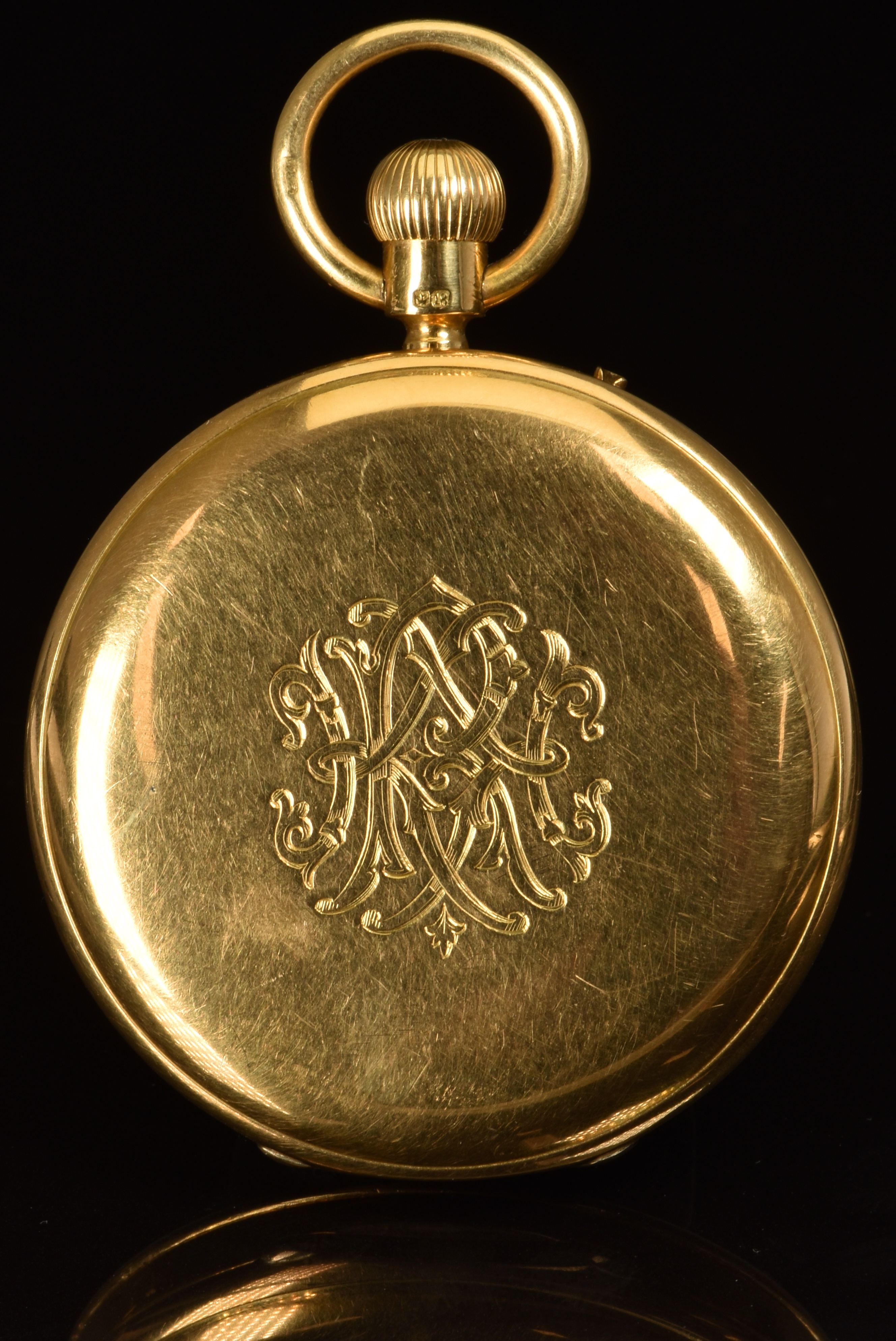 Dent 18ct gold keyless winding full hunter pocket watch with subsidiary ...