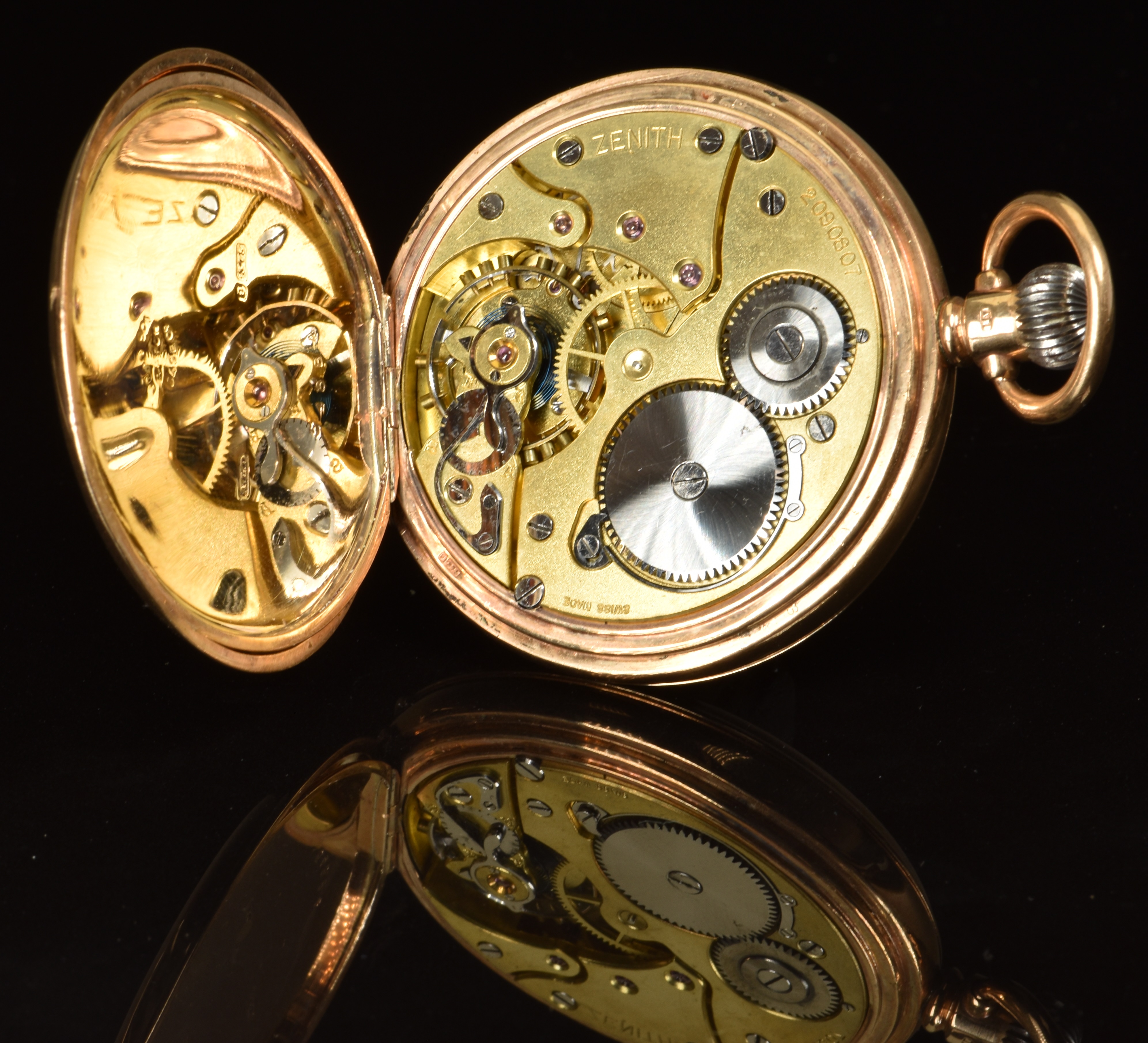 Zenith 9ct gold keyless winding full hunter pocket watch with subsidiary seconds dial, blued - Image 4 of 4