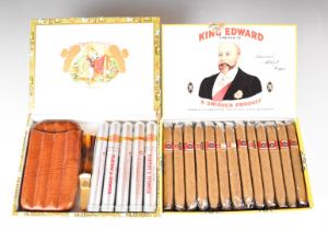 A box of fifty King Edward Imperial cigars, five Romeo Y Julieta cigars in tubes, leather cigar