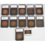 A collection of cased Victorian copper and bronze including a VF+ Heaton Mint example and an 1860
