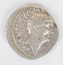 Mark Antony and Octavian Roman silver denarius coin