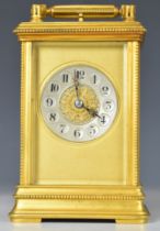19thC or early 20thC repeating carriage clock with silvered chapter ring and gilt case, height
