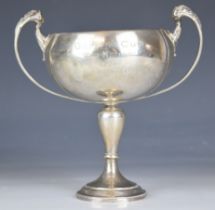 Goldsmiths & Silversmiths Co Ltd George V hallmarked silver twin handled trophy cup, the twin