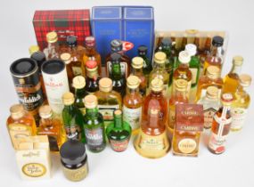 Thirty-eight mainly whisky miniatures including Edradour, Cardhu, Asbach, Tamnavulin, Glenturret,