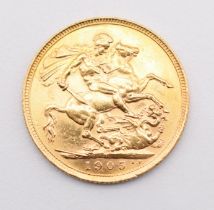 1905 Edward VII gold full sovereign with Melbourne Mint mark