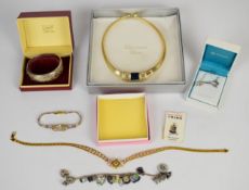 Christian Dior necklace in original box, silver bangle, silver charm bracelet with enamel shield