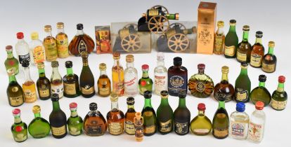 Collection of brandy, armagnac, gin and vodka miniatures including XO Courvoisier, Centaure XO,