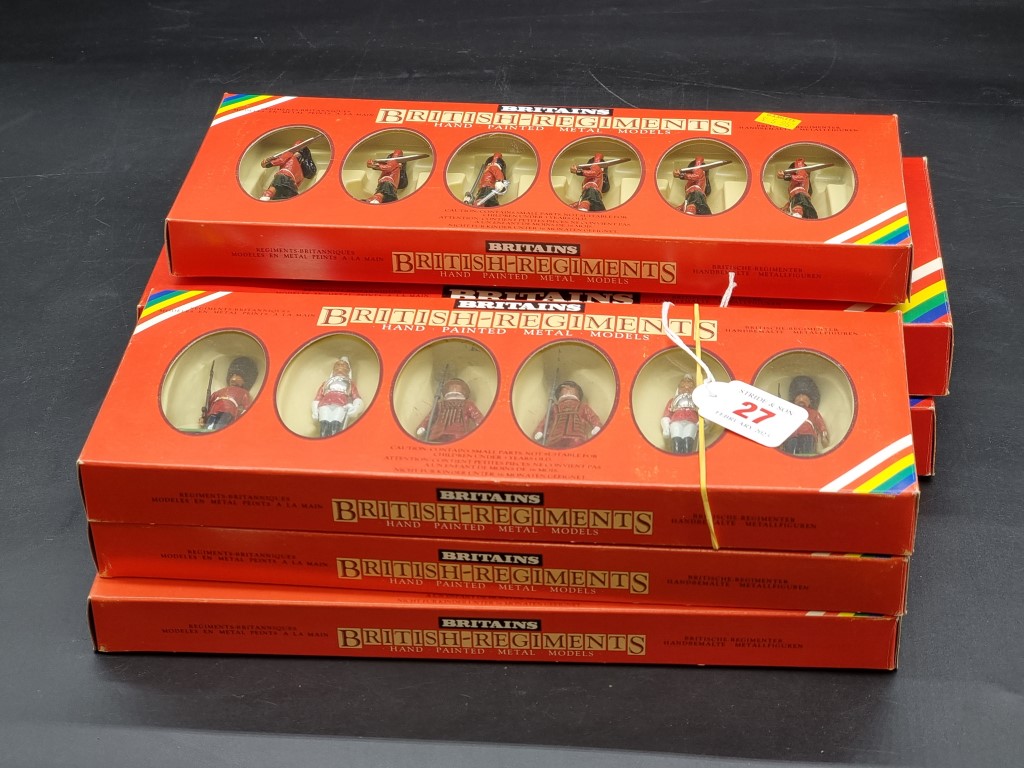 Britains: six boxed sets 'British Regiments', comprising 7226; 7227 (x2); 7228; 7229 and 7235.