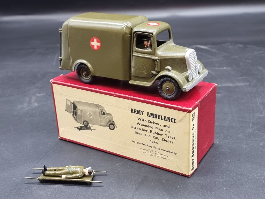 Britains: a vintage Army Ambulance No.1512, with driver and casualty on stretcher.