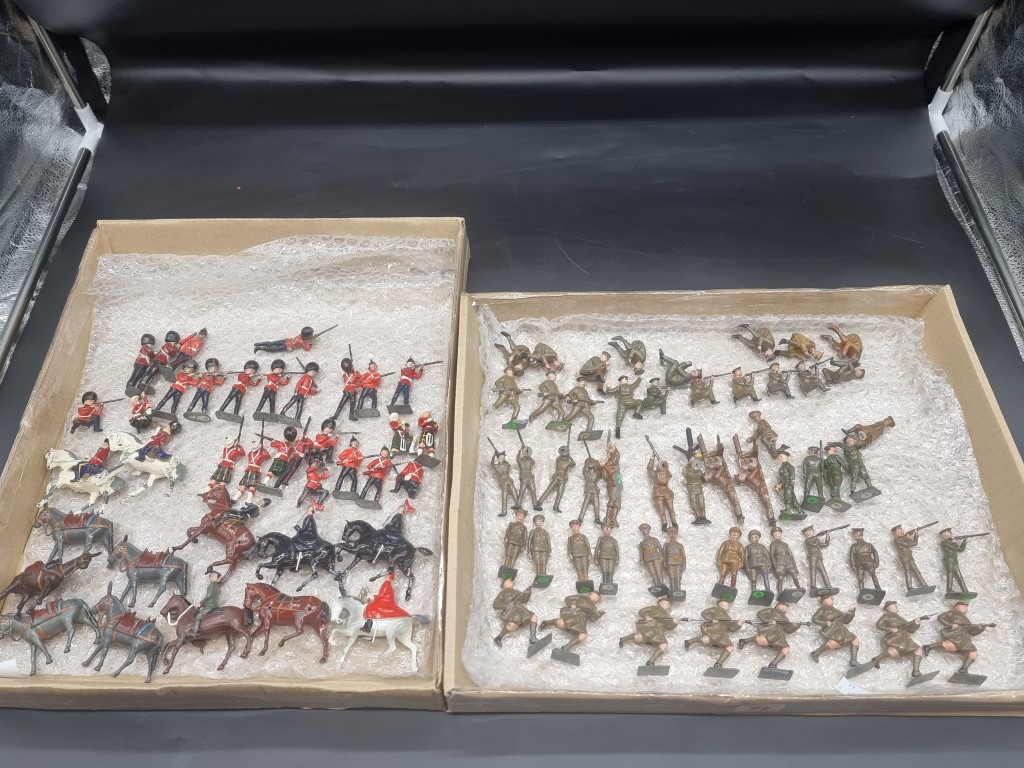 Britains: a collection in 2 trays, vintage soldiers, some mounted, various regiments, to include