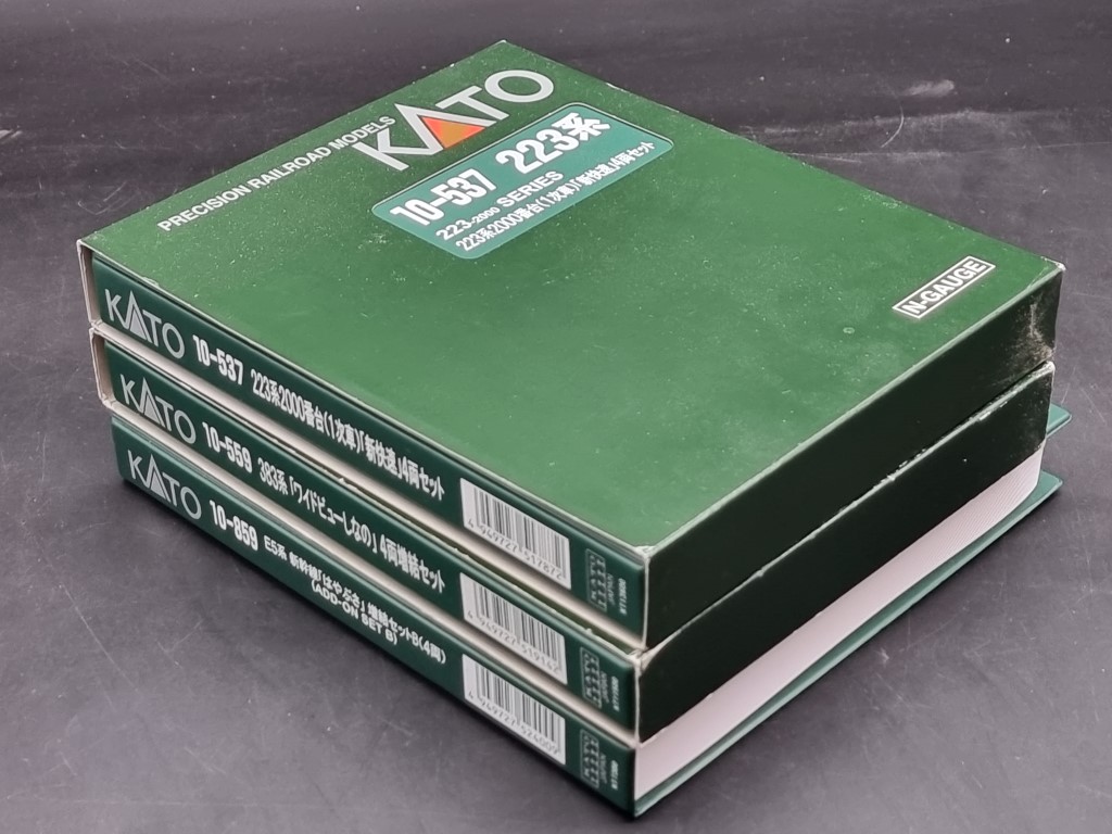 Kato: N gauge, three cased sets, comprising: 383 series, 10-559; 223-2000 series, 10-537; and E5