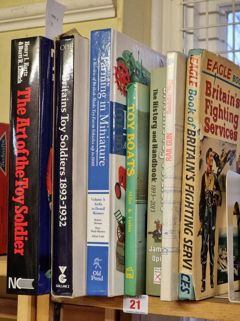Books: 'Britains Toy Soldiers', two volumes by James Opie;  'Farming in Miniature' Volume 1; 'The