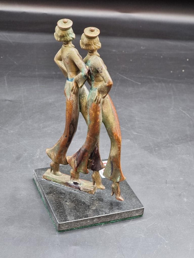An Art Deco cold painted bronze figure group of two dancers, 20cm high. - Image 2 of 4