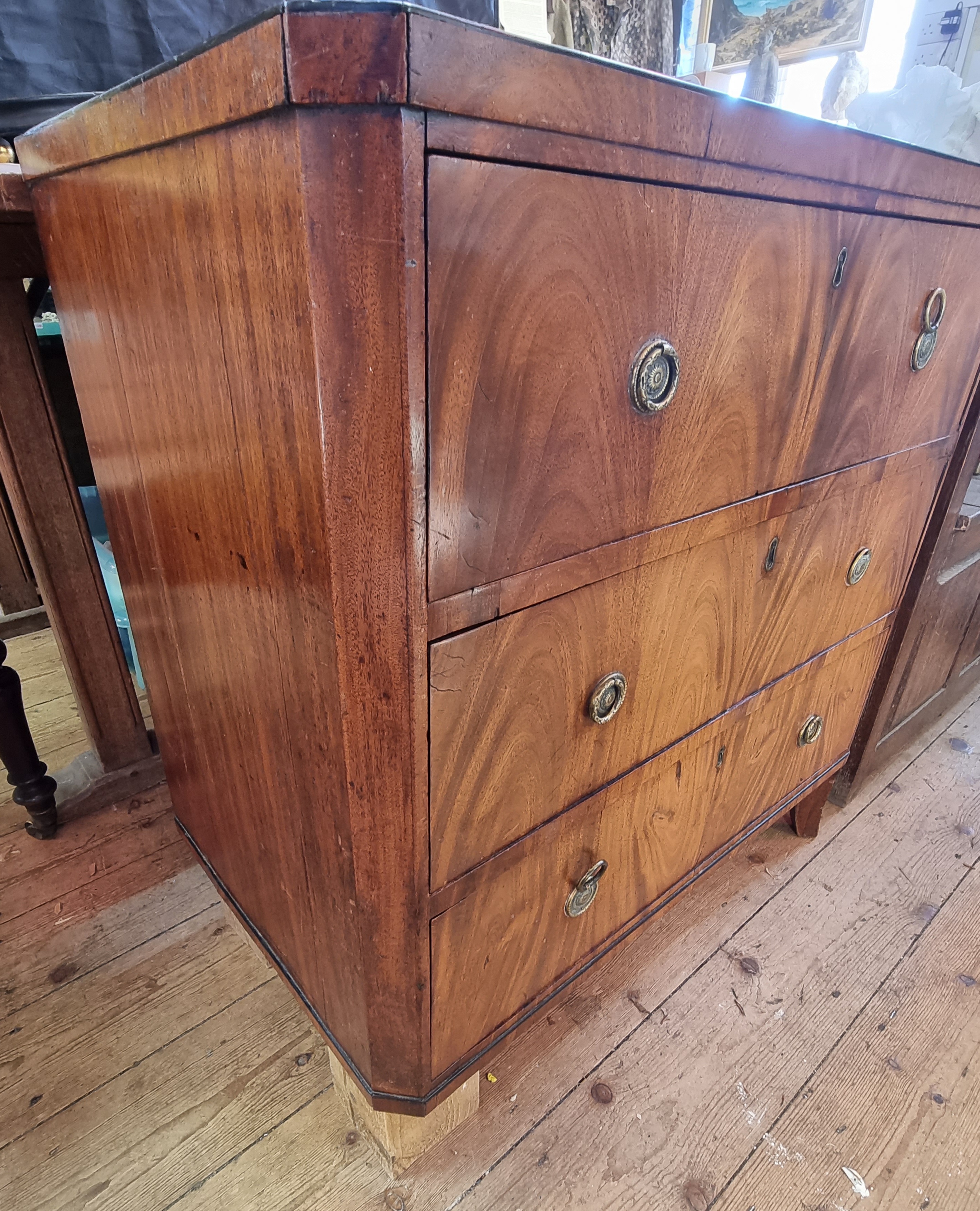 A late 18th century Continental mahogany three drawer chest, possibly Biedermeier, 76.5cm wide. - Image 2 of 4