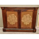 A George IV rosewood and gilt brass side cabinet, with fabric panel doors, 132.5cm wide.