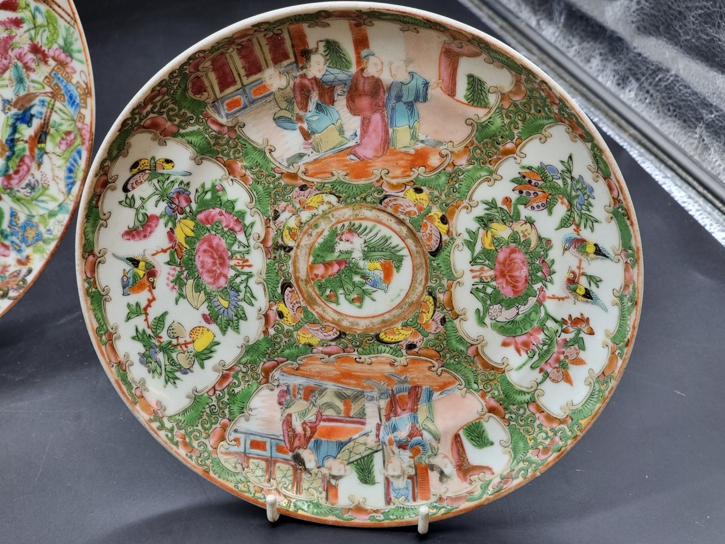 Four Chinese Canton enamel famille rose plates, late 19th century, largest 25.5cm diameter, (star - Image 4 of 8