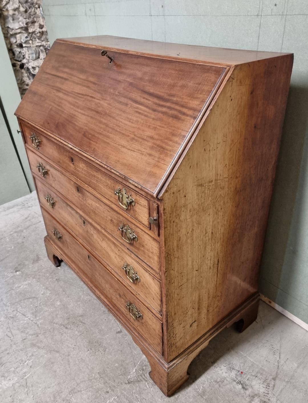 A George III mahogany bureau, 102cm wide. - Image 2 of 6