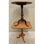 Two mahogany tilt-top tripod tables, comprising: a George III circular example, 60cm diameter; and a