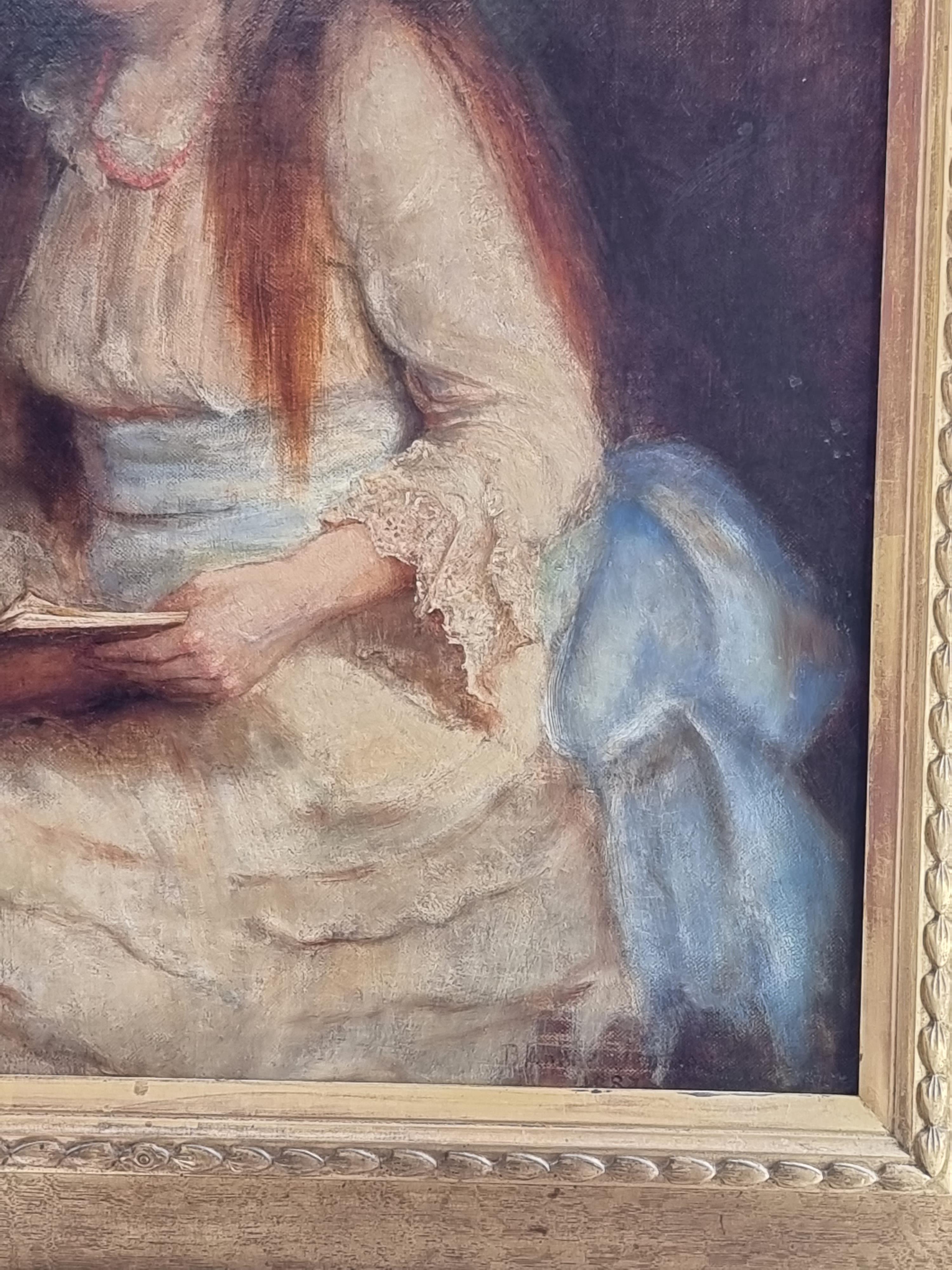 English School, late 19th century, a three quarter length portrait of a young girl reading to her - Image 8 of 13