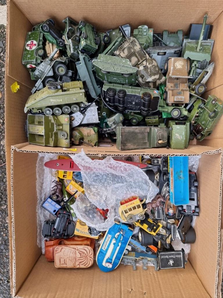 Diecast: a quantity of military and other vehicles, in playworn condition, to include examples by