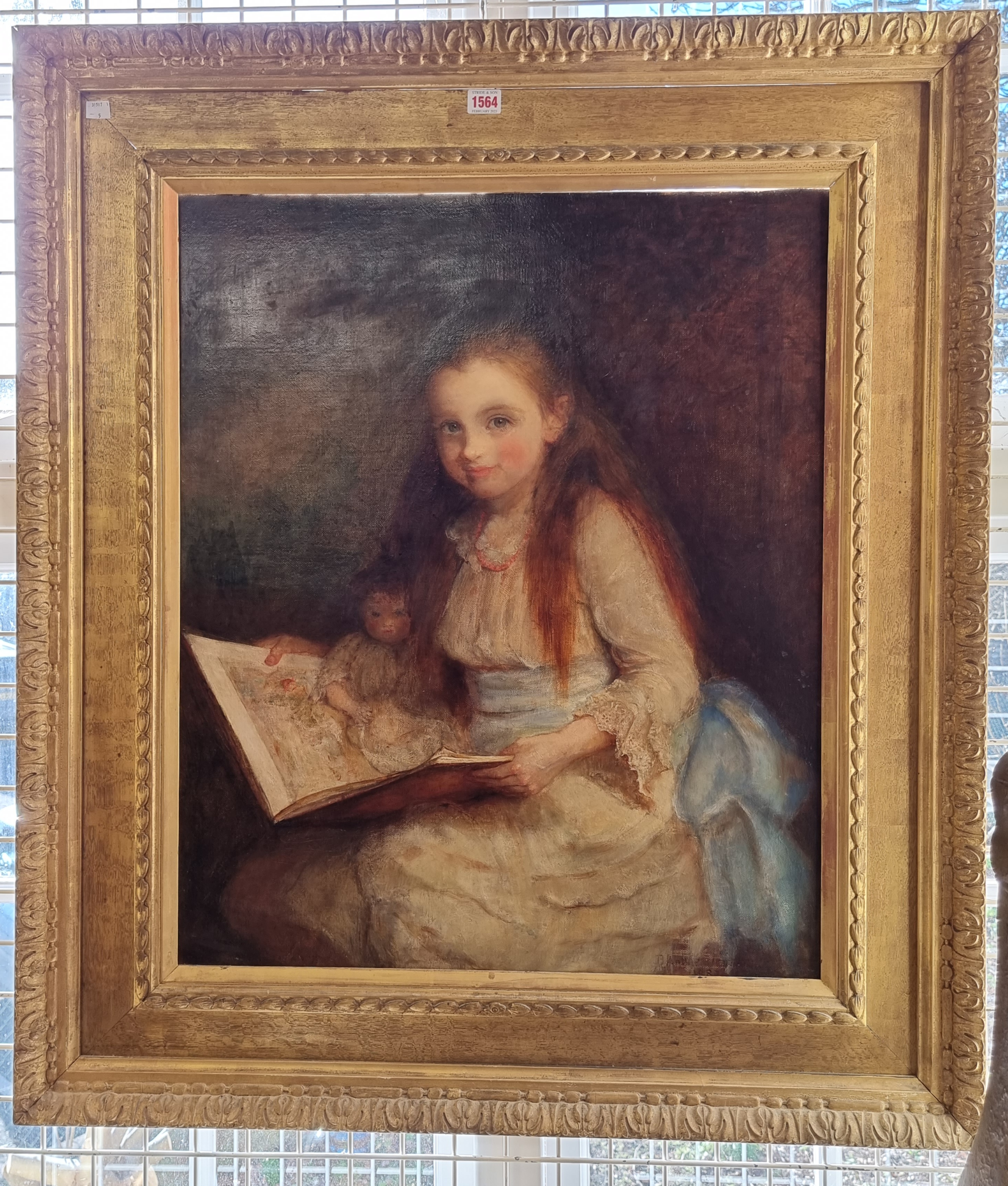 English School, late 19th century, a three quarter length portrait of a young girl reading to her - Image 10 of 13