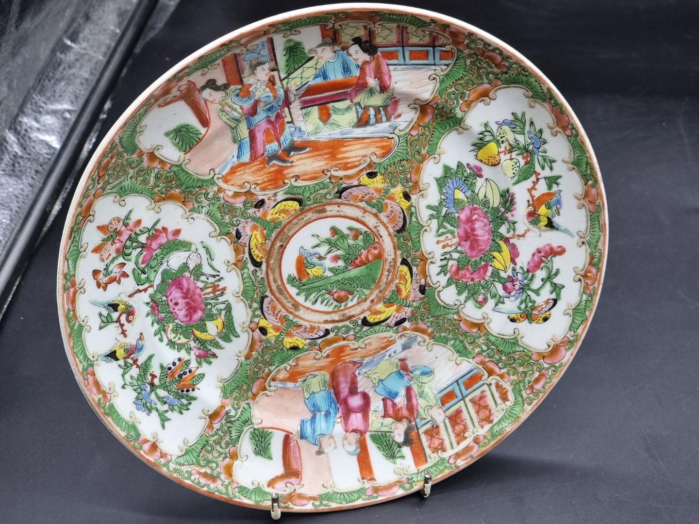 Four Chinese Canton enamel famille rose plates, late 19th century, largest 25.5cm diameter, (star - Image 5 of 8