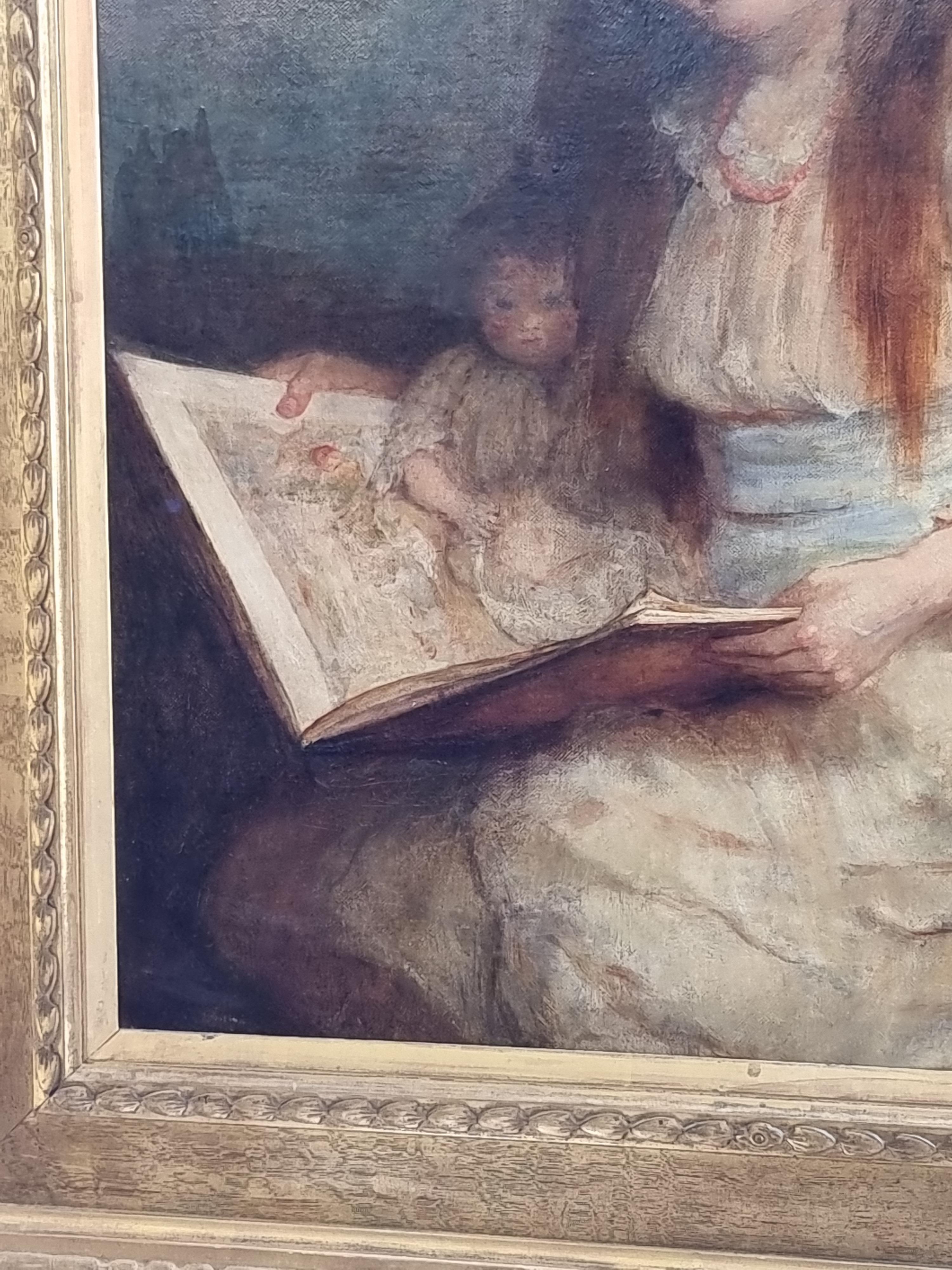 English School, late 19th century, a three quarter length portrait of a young girl reading to her - Image 12 of 13