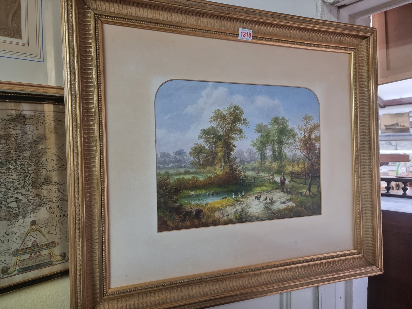 John Holding, a farm garden, indistinctly signed on original label verso, watercolour, 29.5 x 38.