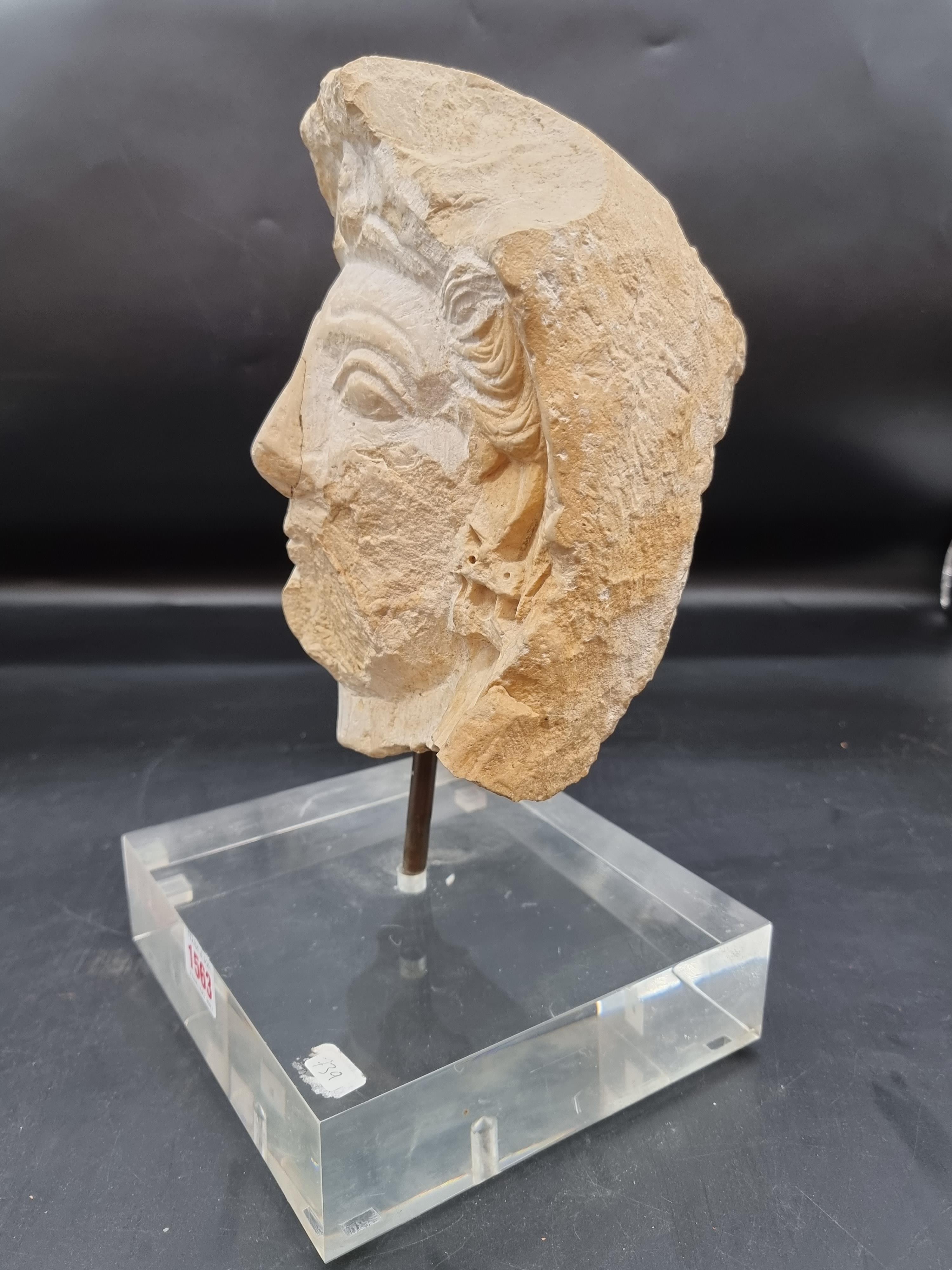 Antiquities: a Roman carved stone female head, 23.5cm high. Provenance: from a French private - Image 2 of 6