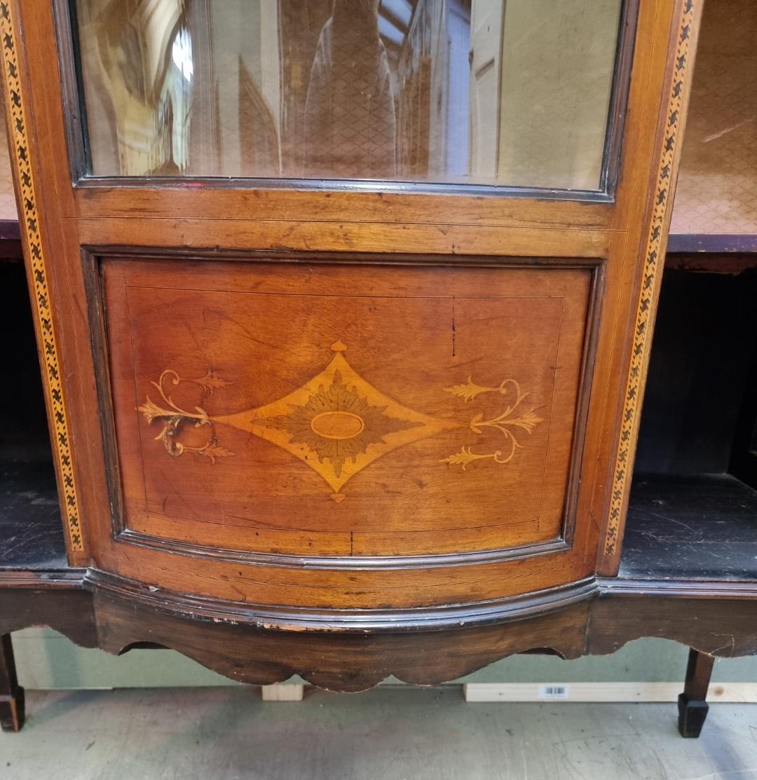 A circa 1900 mahogany and inlaid bowfront display cabinet, 114cm wide. - Image 3 of 3