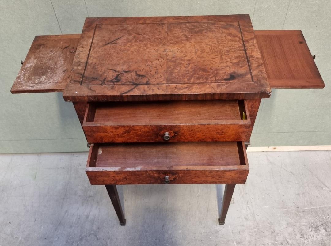 An unusual 19th century burr yew and mahogany occasional table, with two frieze drawers, 45cm wide. - Image 3 of 4