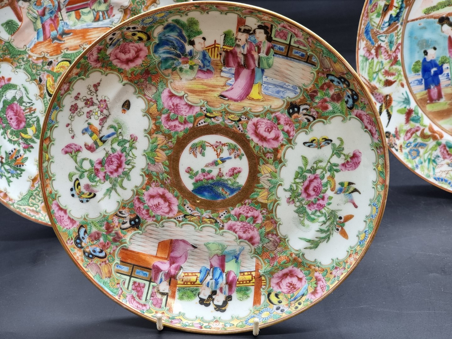 Four Chinese Canton enamel famille rose plates, late 19th century, largest 25.5cm diameter, (star - Image 3 of 8