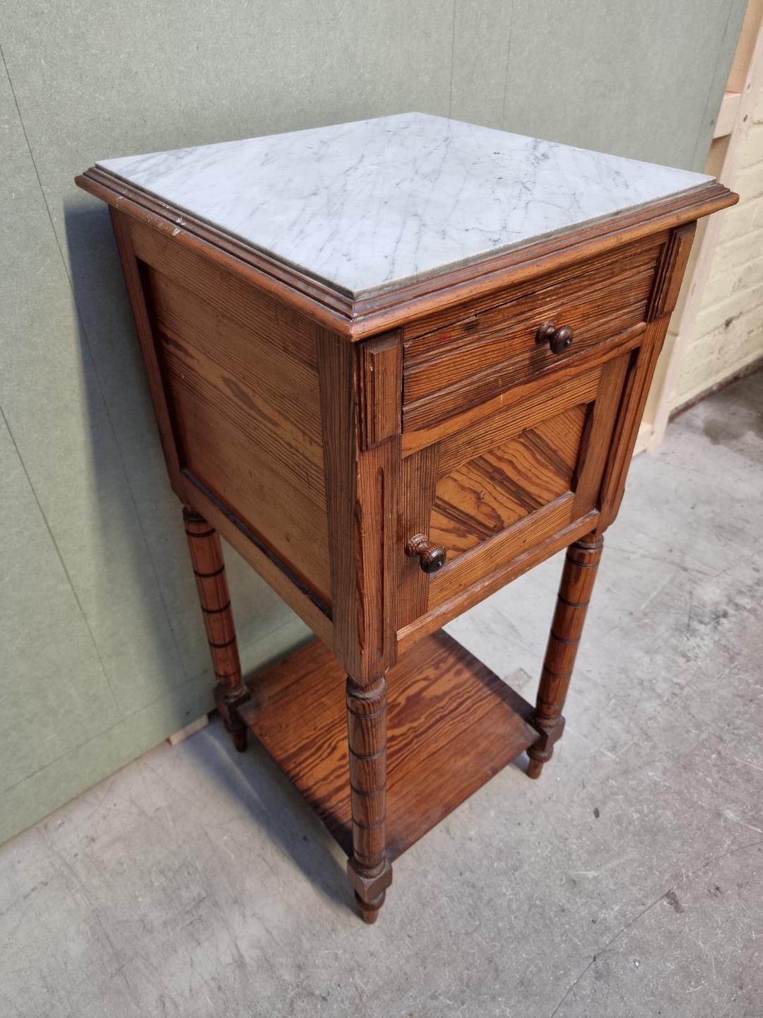 A Victorian pitch pine and marble top pot cupboard, 39.5cm wide. - Image 3 of 4