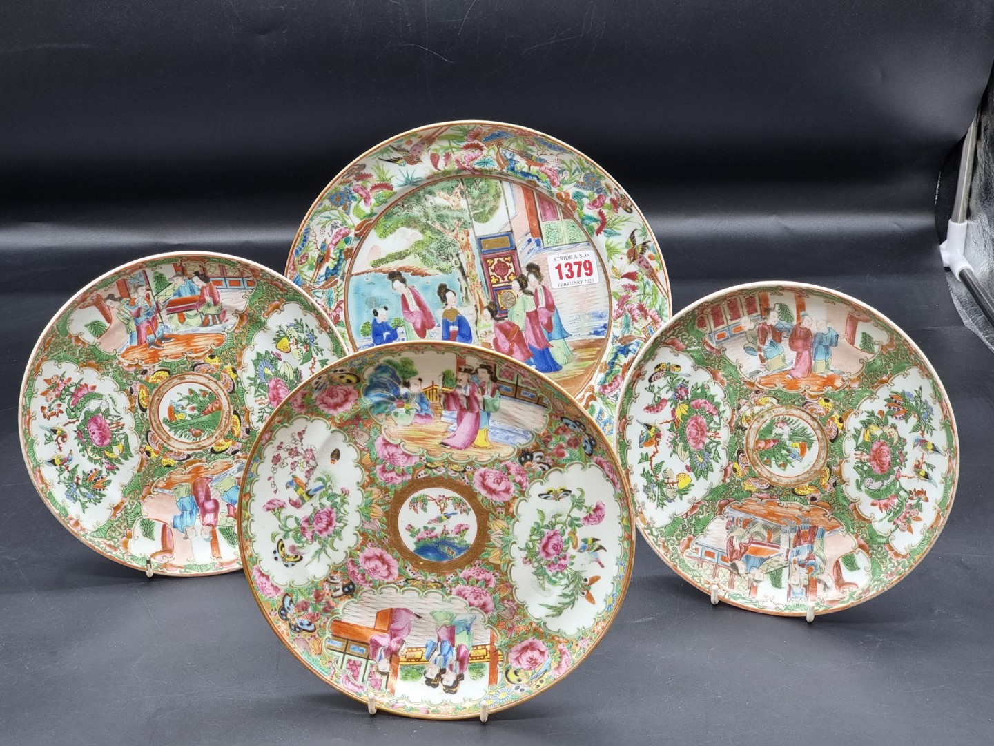 Four Chinese Canton enamel famille rose plates, late 19th century, largest 25.5cm diameter, (star