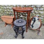 An Edwardian kidney shaped table, 59cm wide; together with an Eastern carved elephant table; a