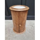 An antique mahogany cylindrical pot cupboard, with marble inset top, 72cm high, (plinth base