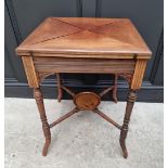 A late Victorian mahogany envelope card table, 53cm wide.