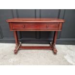 An Eastern hardwood single drawer side table, 107cm wide.