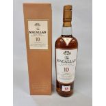 A 70cl bottle of The Macallan 10 year old whisky, in card box.