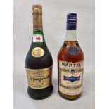An old bottle of Martell three star cognac, 1970s bottling; together with a 70cl bottle of Bisquit
