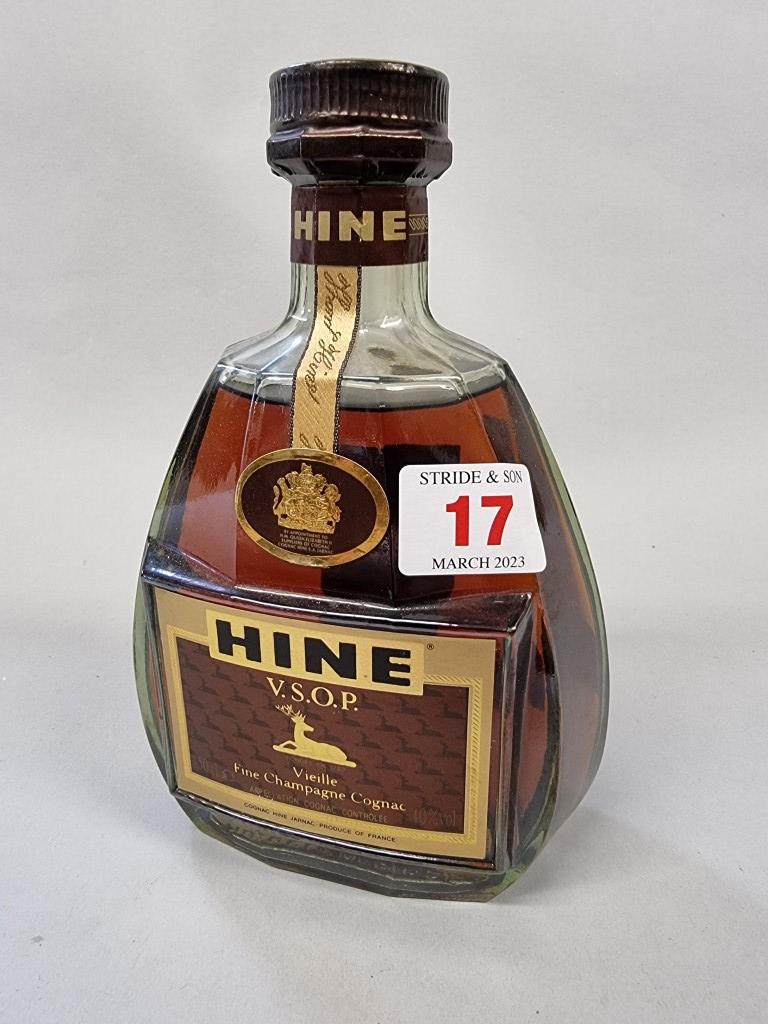 A 50cl bottle of Hine cognac, probably 1980s bottling.