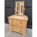 An antique pine mirror back chest, 85.5cm wide.