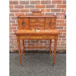 A good late Victorian satinwood, painted, line inlaid and crossbanded bonheur du jour, in the manner