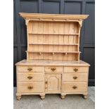 A Victorian pine dresser and associated rack, 163.5cm wide.