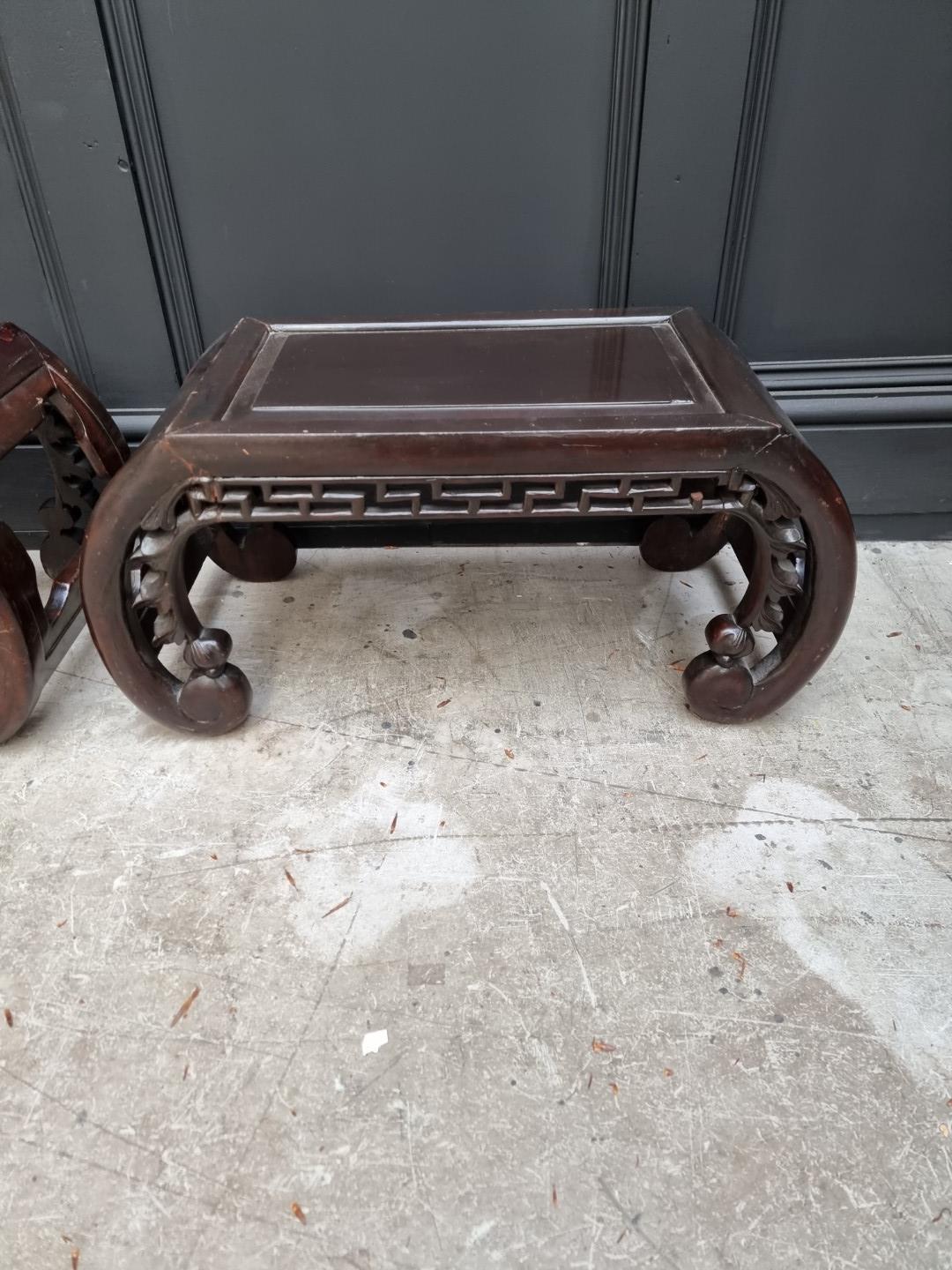 A pair of Chinese carved and stained wood opium tables, 64cm wide. - Image 4 of 7