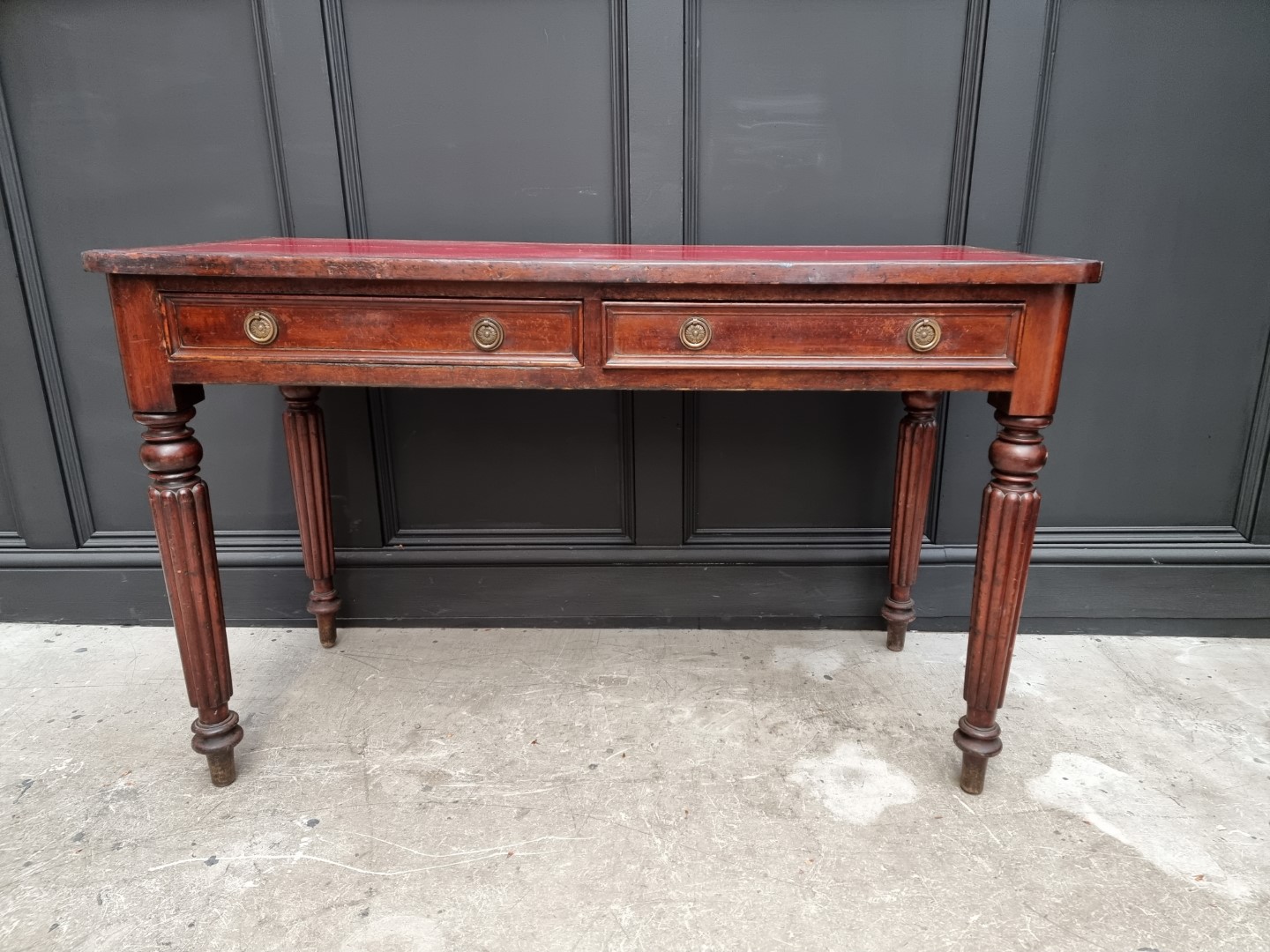 A 19th century mahogany desk, stamped 'M Willson, Great Queen St', 120.5cm wide. - Image 2 of 10