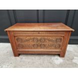 An antique carved walnut coffer, 97cm wide,