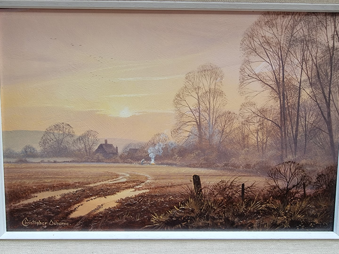 Christopher Osborne, 'Winter Evening, Nr Glynde, East Sussex', signed, inscribed verso, oil on - Image 2 of 3