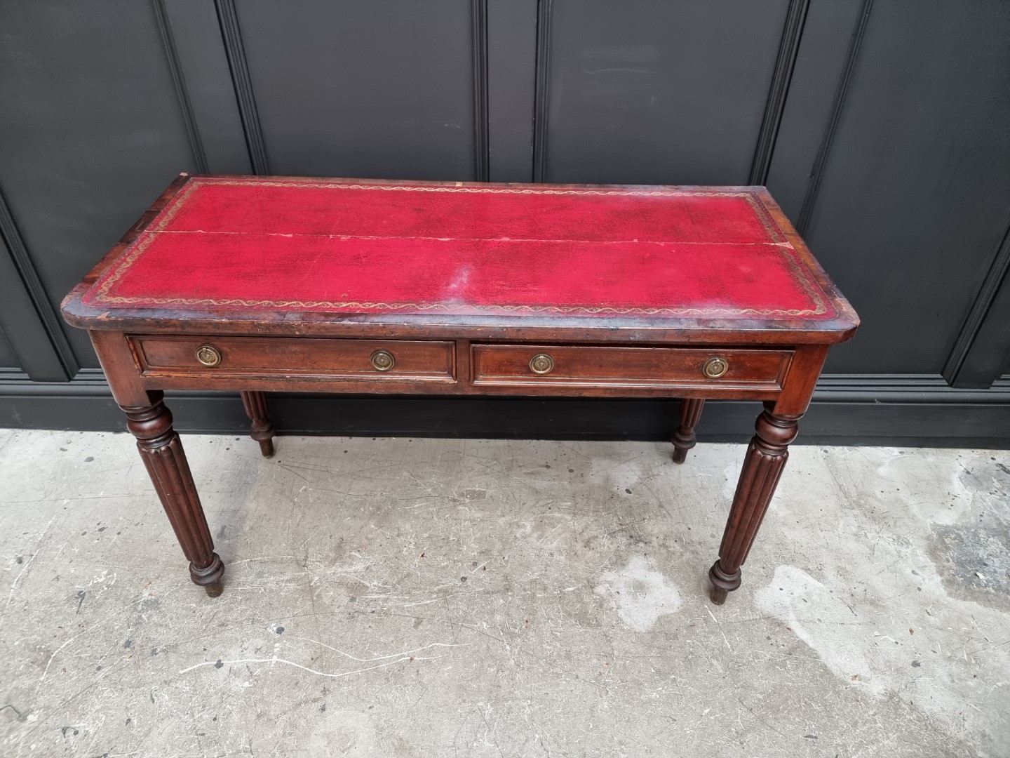 A 19th century mahogany desk, stamped 'M Willson, Great Queen St', 120.5cm wide. - Image 3 of 10